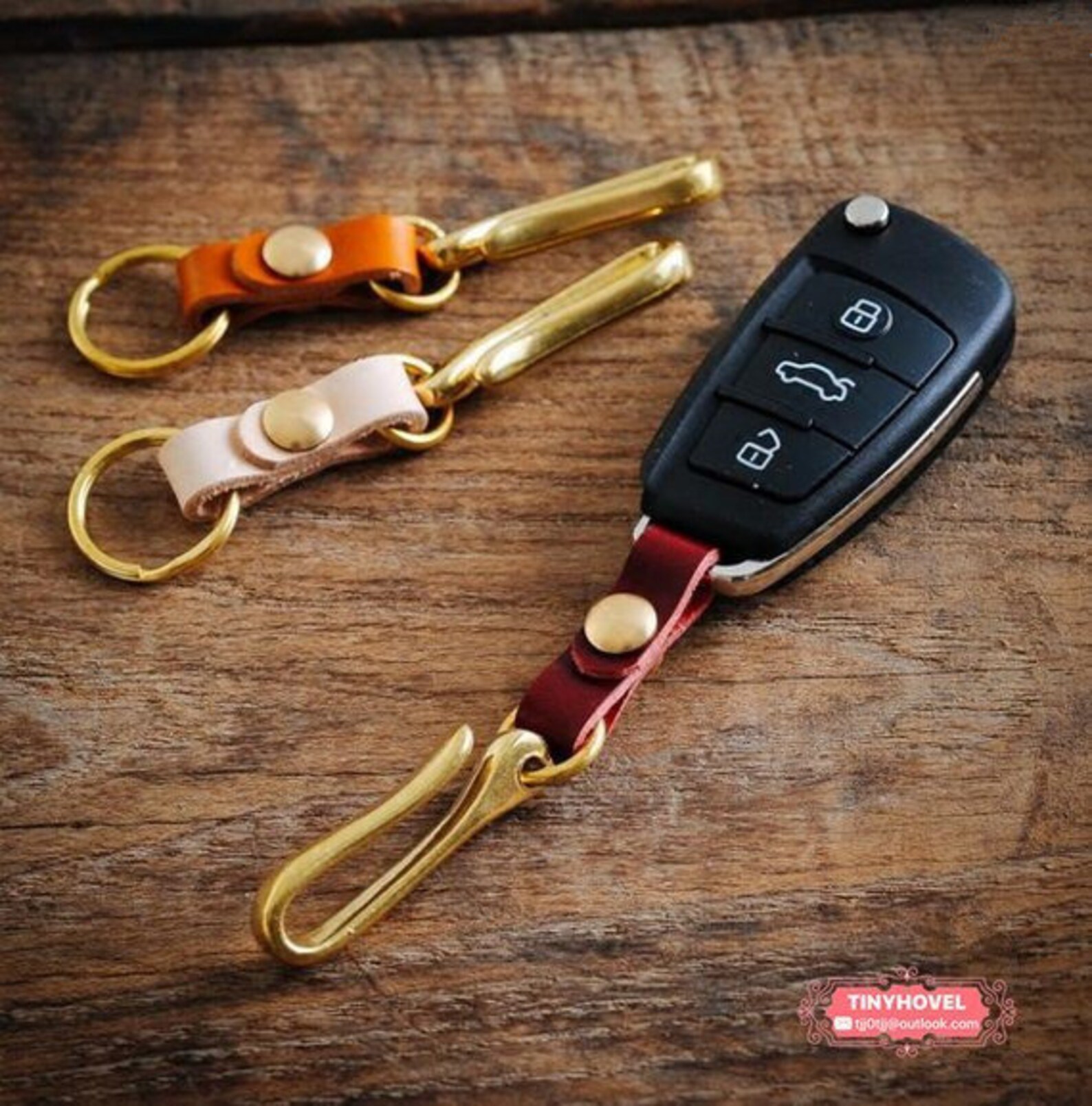 1pc Natural Brass Japanese Fish Hook Key Chain with leather Etsy