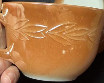 4 Vintage Fire King Peach Lusterware Teacup Laurel Leaf Pattern MCM