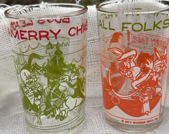 Vtg 1974 Bugs Bunny Porky Tweety Glass Warner Bros Tumbler Welch's Jelly Jar X2