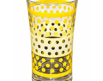 Set 4  MCM Yellow Enamel Polka Dot Drinking Glasses Hand Blown Highball Tumblers