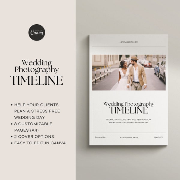 Wedding Timeline Template- Wedding Photographer Canva Templates- Wedding Day Timeline- Wedding Photography Business Template- Client Guide