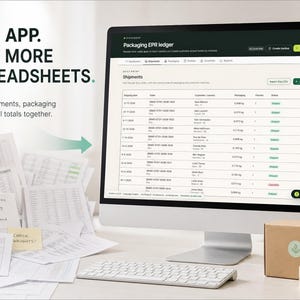 Packaging EPR & PPWR Software for Etsy Sellers, Recycled Content Tracker, Windows Desktop App, Multi-Language, Reports, CircuKeep Ledger