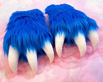 Puffy Claw Paws Cobalt Blue * Made to Order * Luxus Shag Pelz Anzug Krallen für teilweise Pelz Anzug Cosplay Rave Kawaii Monster Dinosaurier Drache