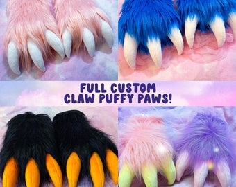 Puffy Claw Paws * Custom Made to Order * Pastell Schwarzer Pelz Anzug Krallen für teilweise Pelz Anzug Cosplay Rave Kawaii Monster Dinosaurier Drachen