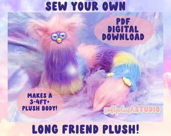 Long Friend Sewing Pattern *PDF Download!* Full tutorial - Make your own plush with handmade or reproduction faceplate! No Furby parts used!