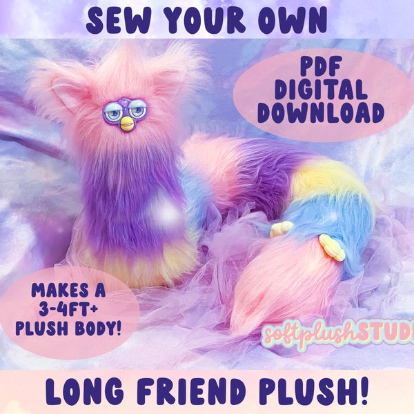 Long Friend Sewing Pattern *PDF Download!* Full tutorial - Make your own plush with handmade or reproduction faceplate! No Furby parts used!