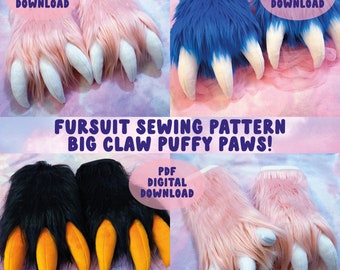 Monster Puffy Pfoten Riesenkrallen *PDF DOWNLOAD* Schnittmuster und Anleitung! Fursuit Hände pelzigen Cosplay Rave Pfoten Dinosaurier Raptor