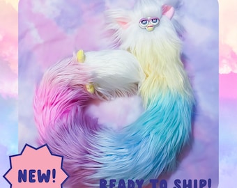 Long Friend &quot;Twinkle&quot;! *Ready to Ship* 4ft / 120cm Pastel Rainbow Stripe Custom Handmade Plush Plushie with Spine Furby Inspired