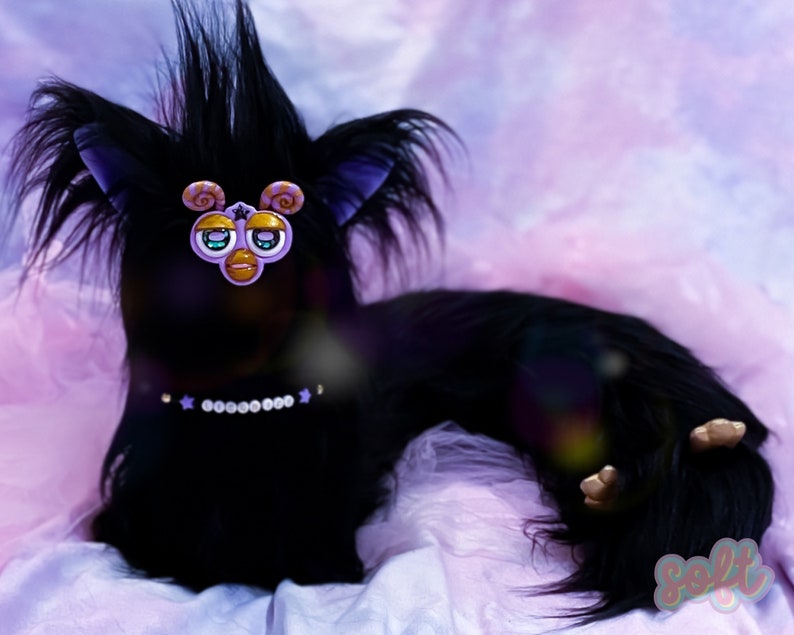 Long Furby 'Licorice' *Pre-Order* Black Purple Baphomet 4ft with Spine Demon Cursed Plush Custom Plushie Doll 