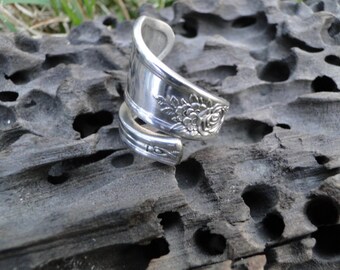 Antique Silverware Spoon Ring from Manor Plate Triple Rosedale Pattern