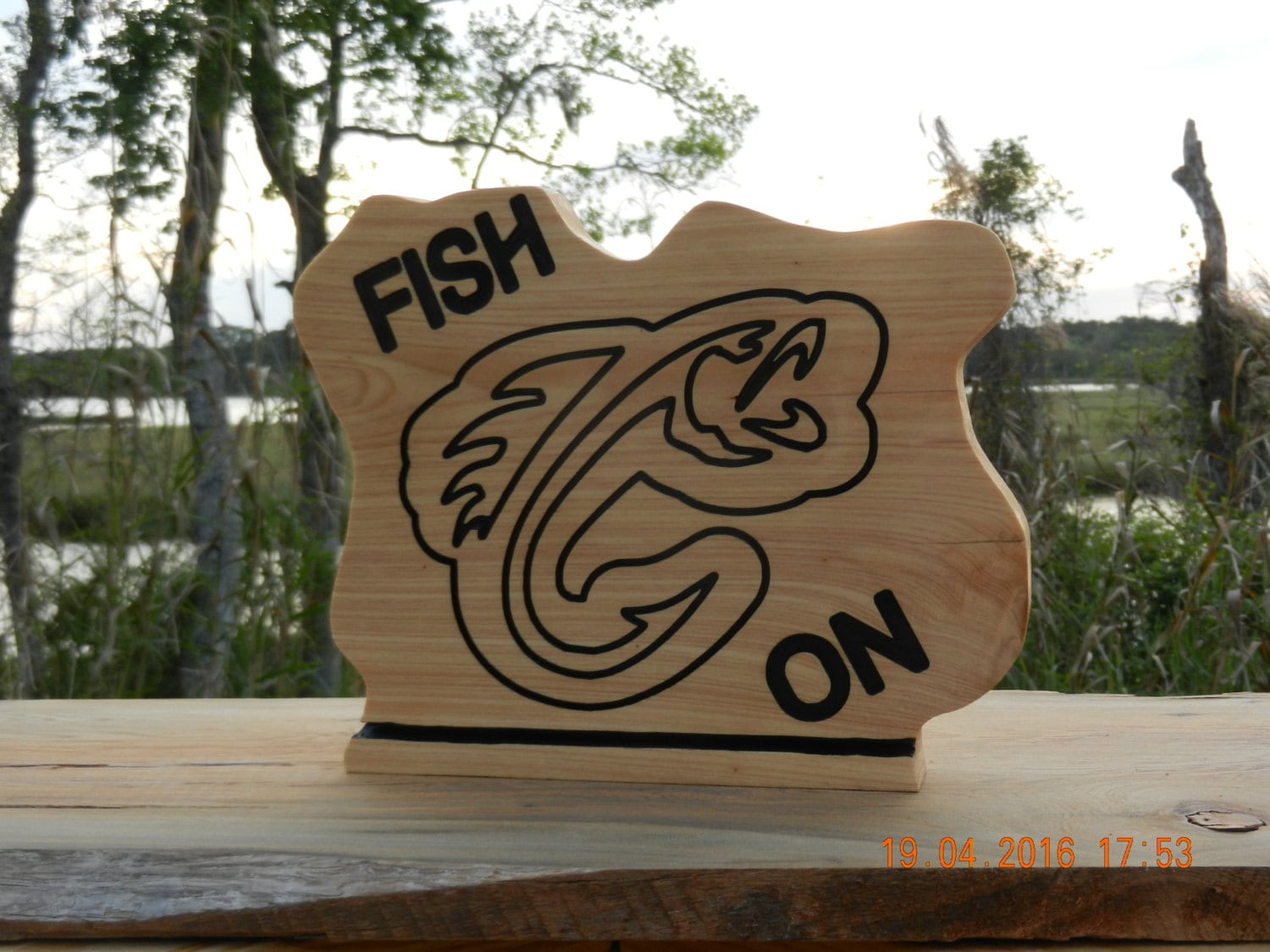 Grand Panneau En Bois Sculpté Fish & Chips - Art Populaire - Décoration Murale