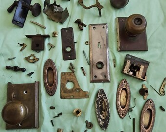 Antique Vintage brass door knobs and parts