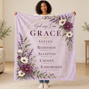 Personalized Christian Name Blanket, Bible Verse Acrostic with Floral Border and 10 Background Colors