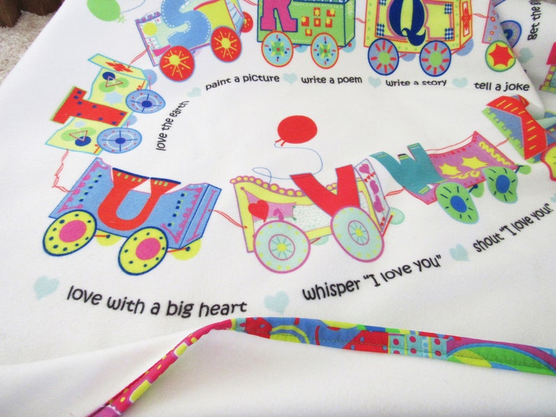 ALPHABET BLANKET, Alphabet Train Cars, Tracks are Kids Things to Do, Snuggle and Read, Talk to Your Toddler, Fleece, 48x36 image 3