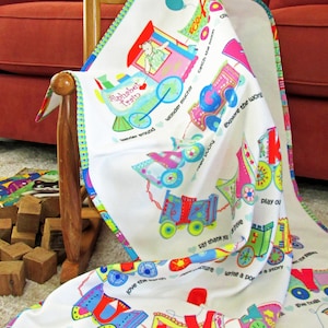 ALPHABET BLANKET, Alphabet Train Cars, Tracks are Kids Things to Do, Snuggle and Read, Talk to Your Toddler, Fleece, 48x36 image 1