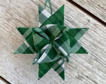 Green Plaid Fabric German Star Ornament