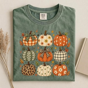 Boho Pumpkin Comfort Colors®-skjorta med pumpamönster och höstmotiv