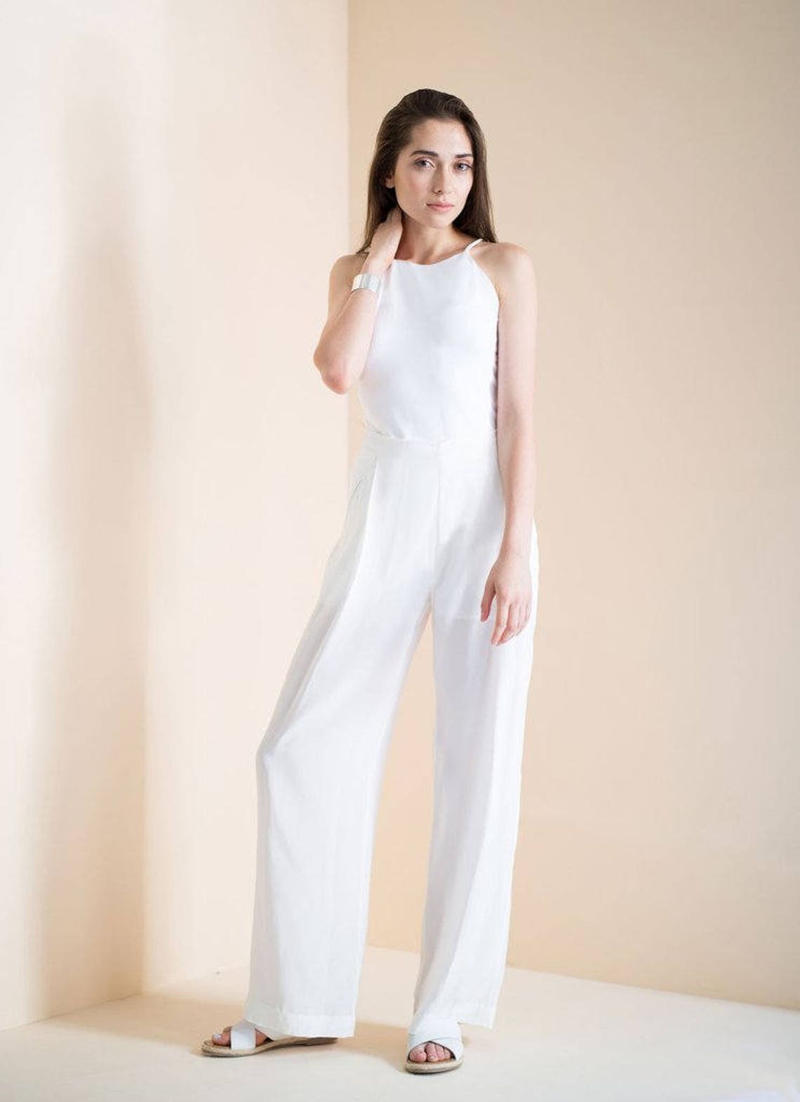Silk pant White silk wide leg pant High waisted pant Etsy
