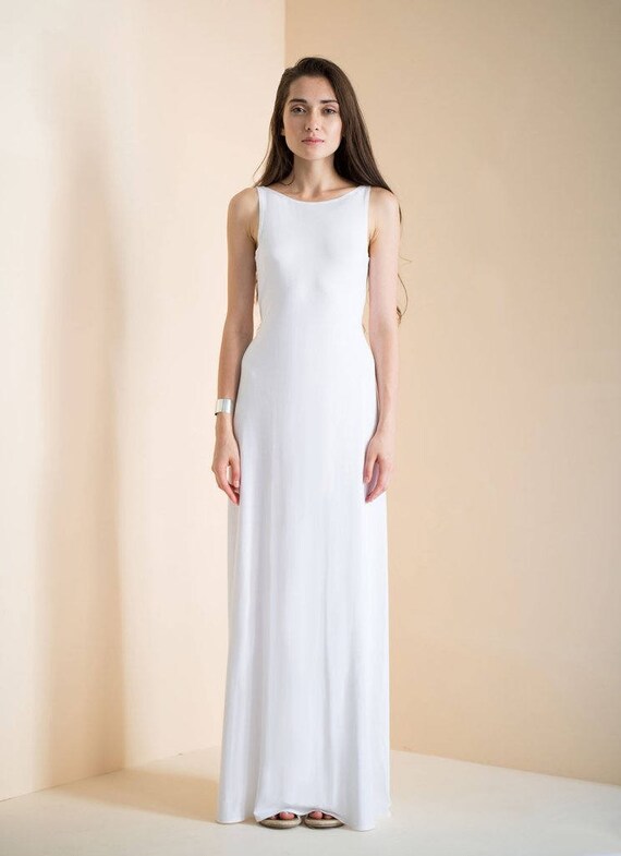 low back white maxi dress