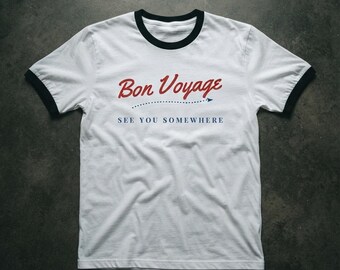Bon Voyage script tee Ringer T-Shirt | travel slogan, minimal aesthetic