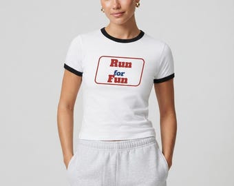 Run for Fun Ringer Tee | Minimal Retro Running Graphic