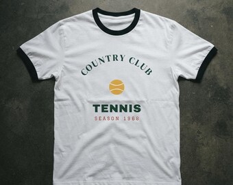 Country Club Tennis Ringer Tee | Vintage Tennis Logo Shirt