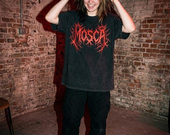Red Metal Logo Tee, Death Metal Aesthetic Shirt, Gothic Spiked Logo T-Shirt,