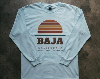 Baja California Sunset Long Sleeve Tee | Retro Stripes Beach Graphic