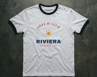 Riviera Sun Logo T-Shirt | Cote d'Azur Riviera Ringer Tee
