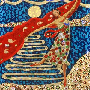 Sun Dancer Giclee Print: Reverse Painting on Glass, Klimt Style