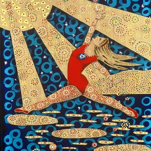 Dancer in Red Giclee Print: Whimsical Fine Art (5x7 Image)