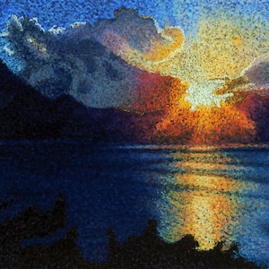 Lake Atitlan Sunset Giclee Print: Guatemala Volcano Pastel Art (8 X 10)