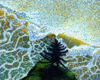 Ocean Fine Art Giclee Print, Fir and Lace, Ocean, Waves, Fir Tree, Archival Print, Pastel Painting By Jan Maitland, Seascape, 8 " X 10"