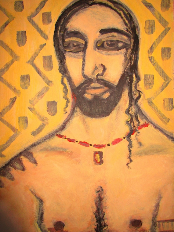 Man Wrestler Fine Art Giclee Print Portrait Bearded Man Mohawk Sunglasses beard Acrylic Painting by Robert Maitland Archival Print 8 X 10