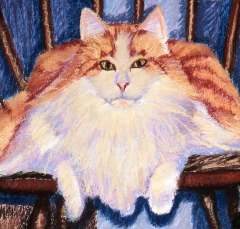 Cat Portrait Fine Art Giclee Print, Cat, Pastel Painting By Jan Maitland, Feline, White and Butterscotch Cat, Casper The Cat, 8 X 8 image 1