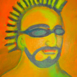 Fine Art Giclee Print, Wrestler, Portrait, Man, Mohawk, Sunglasses, beard, Acrylic Painting by Robert Maitland, Archival Print, 8 X 10