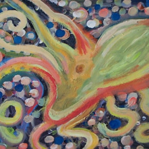 Sea Life Fine Art Giclee Print, Octopus, Acrylic Painting by Robert Maitland, Ocean Creature, Reds, Greens, Blues, 8x10