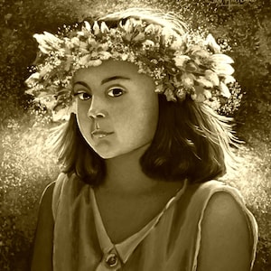 Sepia Portrait Giclee Print: Mexican Girl with Floral Wreath