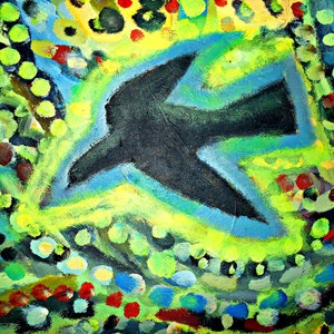 Art and Collectibles, Fine Art Giclee Print, Mockingbird, Bird in Flight, Multi Colors, Acrylic Painting By Robert Maitland, 8x10