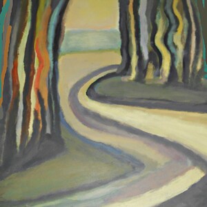 Fine Art Giclee Print, Wooded Path, Trees, Curved Road, Original Acrylic Painting by Robert Maitland, Landscape, Archival Print, 8 X 10