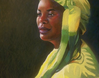 Portrait of an African Woman Fine Art Giclee Print, Original Pastel by Jan Maitland, Archival Print, 8x10