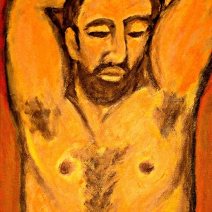 Bebaarde mannelijke figuur fine art giclee print &quot;Peter&quot; mannelijke figuur hoofd en torso acryl schilderij door Robert Maitland archief print 8 x 10