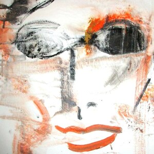 Bellas Artes Giclee Print, Retrato, Mujer, Gafas de Sol, Labios Rojos, Negro y Rojo, Retrato Femenino Minimalista, Pintura Acrílica, &quot;Incógnito&quot;, 8X10