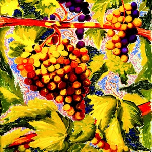 Grapes On the Vine Fine Art Print Giclee Print Pastel Painting By Jan Maitland Purple Green Yellow Rust Mauve Wall Decor Archival 8x10