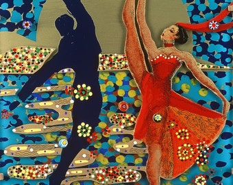 Dancers Fine Art Giclee Print Man and Woman Dancers Painting on Glass By Jan Maitland Moon Dancers Figures Ballet Whimsical Archival Print