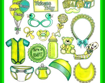 Baby boy  or girl photo booth props in green - perfect for a baby shower or a welcome party for your bundle of joy - yeah, it's a boy