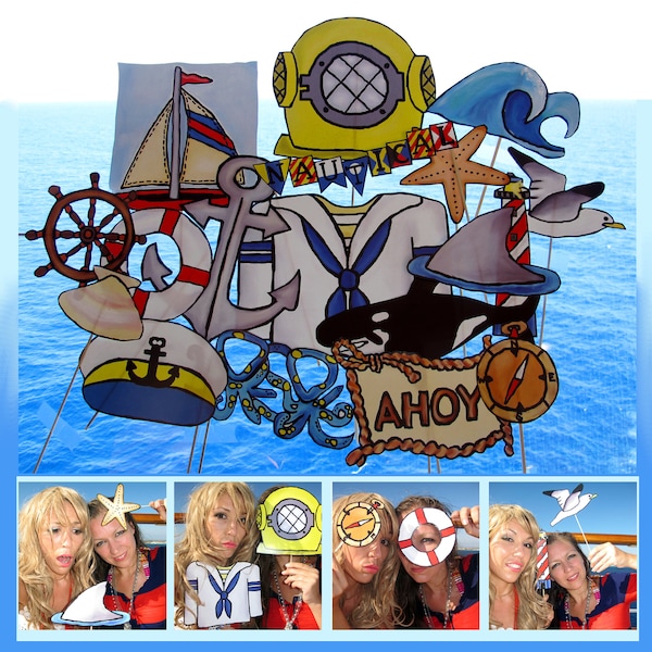 nautical photo booth props - perfect for sailing away or for a maritime sea party - Bon Voyage...