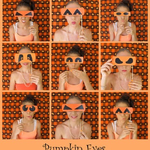 the different kind of Halloween photo booth props pumpkin eyes, noses and mouths let's be pumpkins can be used as carving stencils too image 2