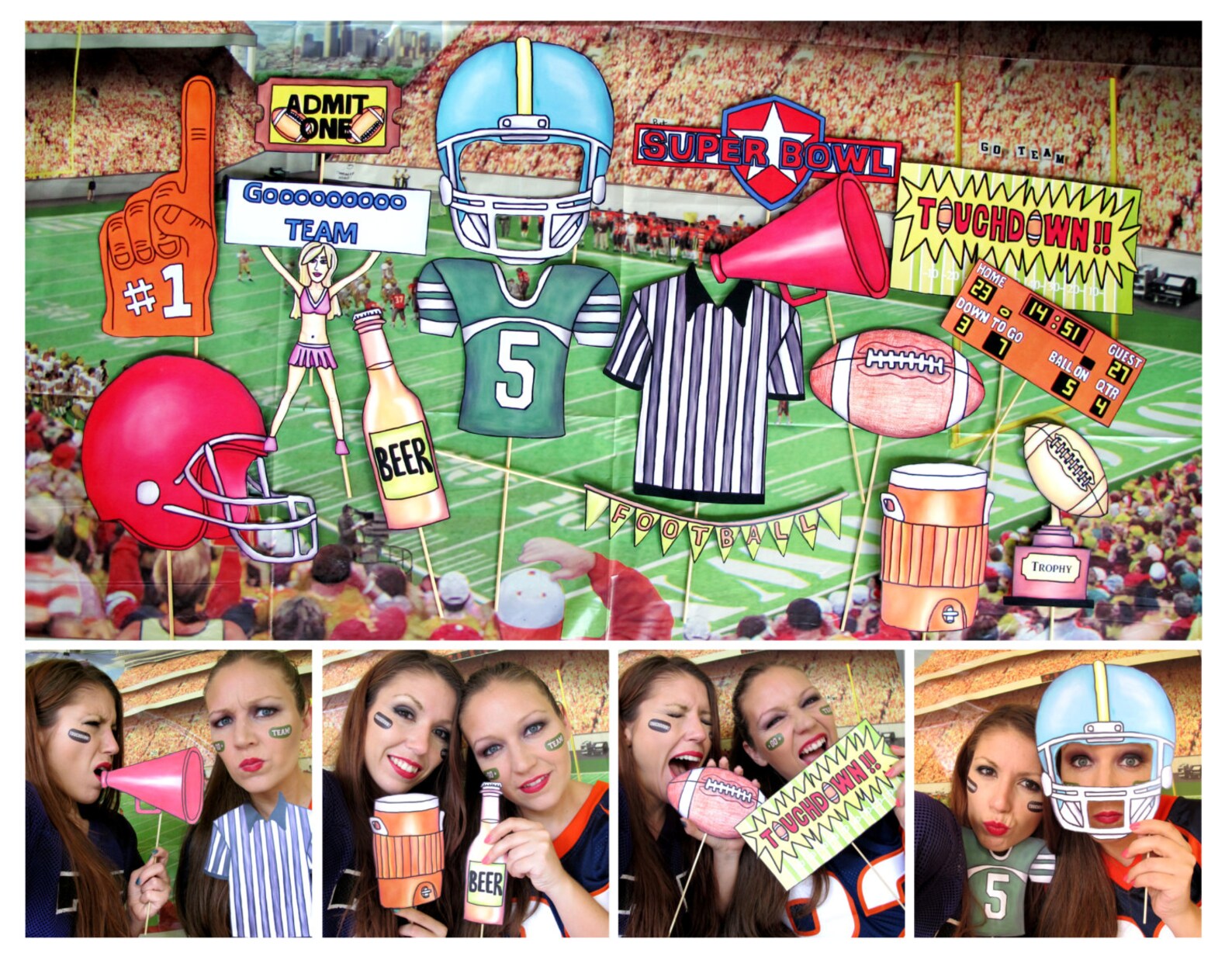 Football And/or Super Bowl Photo Booth Props Perfect for Your Tailgate Party or the Big Game Day