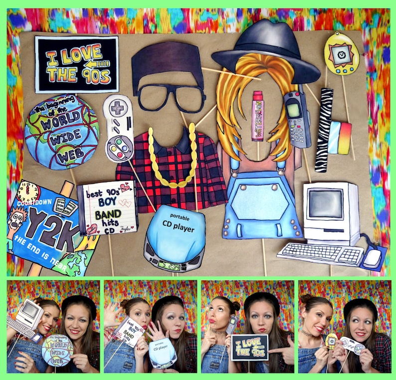 nineties photo booth props perfect for a throw back 90s theme party or a crazy retro themed event image 1